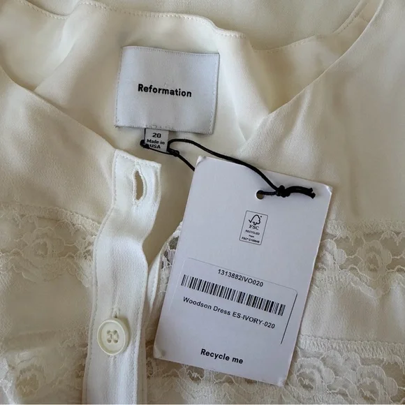 NWT Reformation Woodson Dress Ivory Size 20 New - Picture 6 of 9